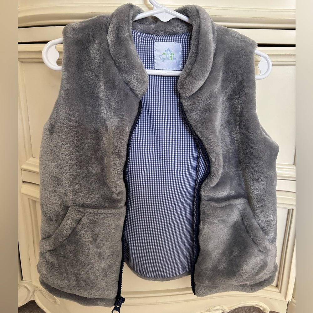 Eyelet and Ivy Gray Fleece Vest with Gingham Lining